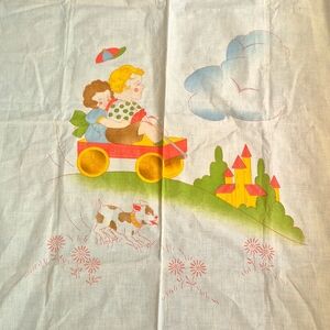 Vintage 70's Wagon Castle Dog Girl Boy Raw Fabric